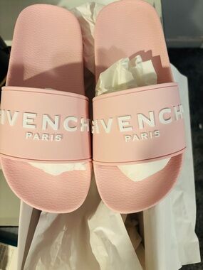 Authentic Givenchy Pink Logo Slide Sandals